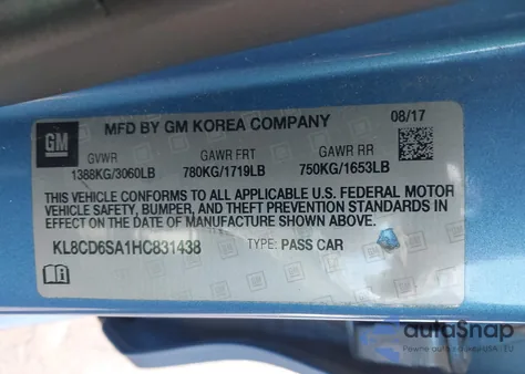 2017 Chevrolet Spark 1Lt Cvt z USA, uszkodzony, nr VIN KL8CD6SA1HC831438